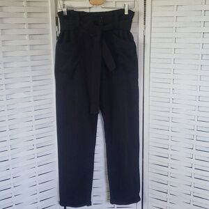 Topshop paper bag waist with fabric wide belt straight leg high rise pants 6